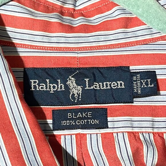 Ralph Lauren XL Blake Mens Red & White Striped Short Sleeve Button-Down Shirt - Picture 6 of 8